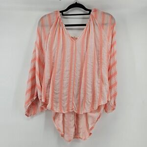 Boho Pink Stripe‎ Gauzy Tunic Top Blouse Light Vacation Casual Size S Beach